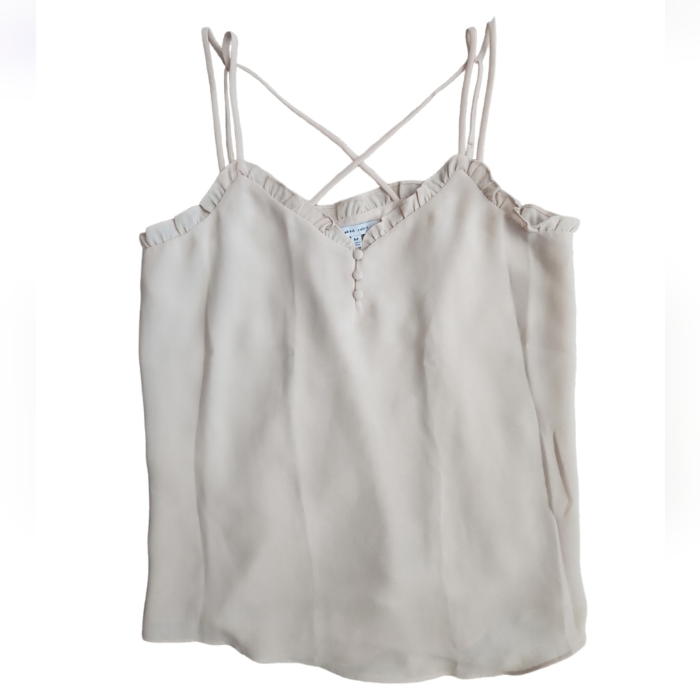 Nude/Beige Strappy Top, Size M, Criss-Cross Back